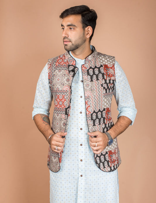 Multicolour Patch Cotton Nehru Jacket