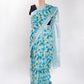 Blue Geometric Design Linen Digital Print Saree