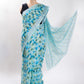 Blue Geometric Design Linen Digital Print Saree