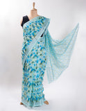 Blue Geometric Design Linen Digital Print Saree