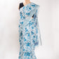 White & Blue Floral Linen Digital Print Saree