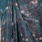 Blue Floral Linen Digital Print Saree