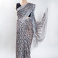 Grey Geometric Design Linen Digital Print Saree