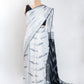 White Ikkat Linen Handloom Saree