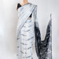 White Ikkat Linen Handloom Saree