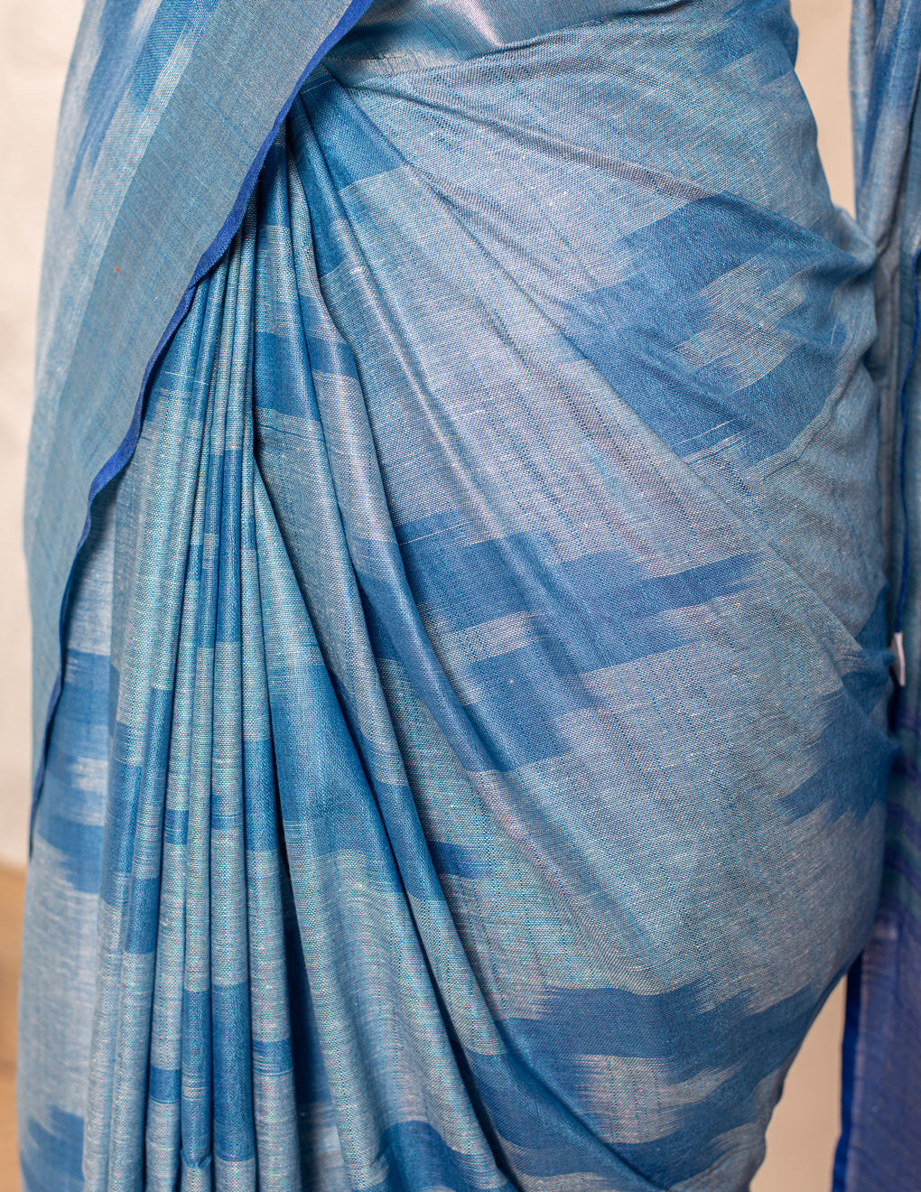 Blue Ikkat Linen Handloom Saree