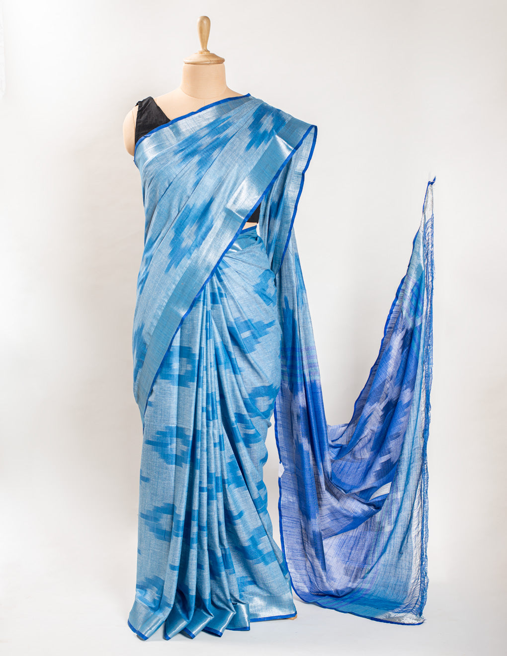 Blue Ikkat Linen Handloom Saree