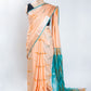 Peach & Green Ikkat Linen Handloom Saree