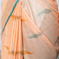 Peach & Green Ikkat Linen Handloom Saree