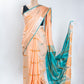 Peach & Green Ikkat Linen Handloom Saree