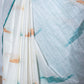 White & Green Ikkat Linen Handloom Saree