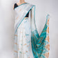 White & Green Ikkat Linen Handloom Saree