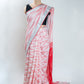 White & Red Ikkat Linen Handloom Saree