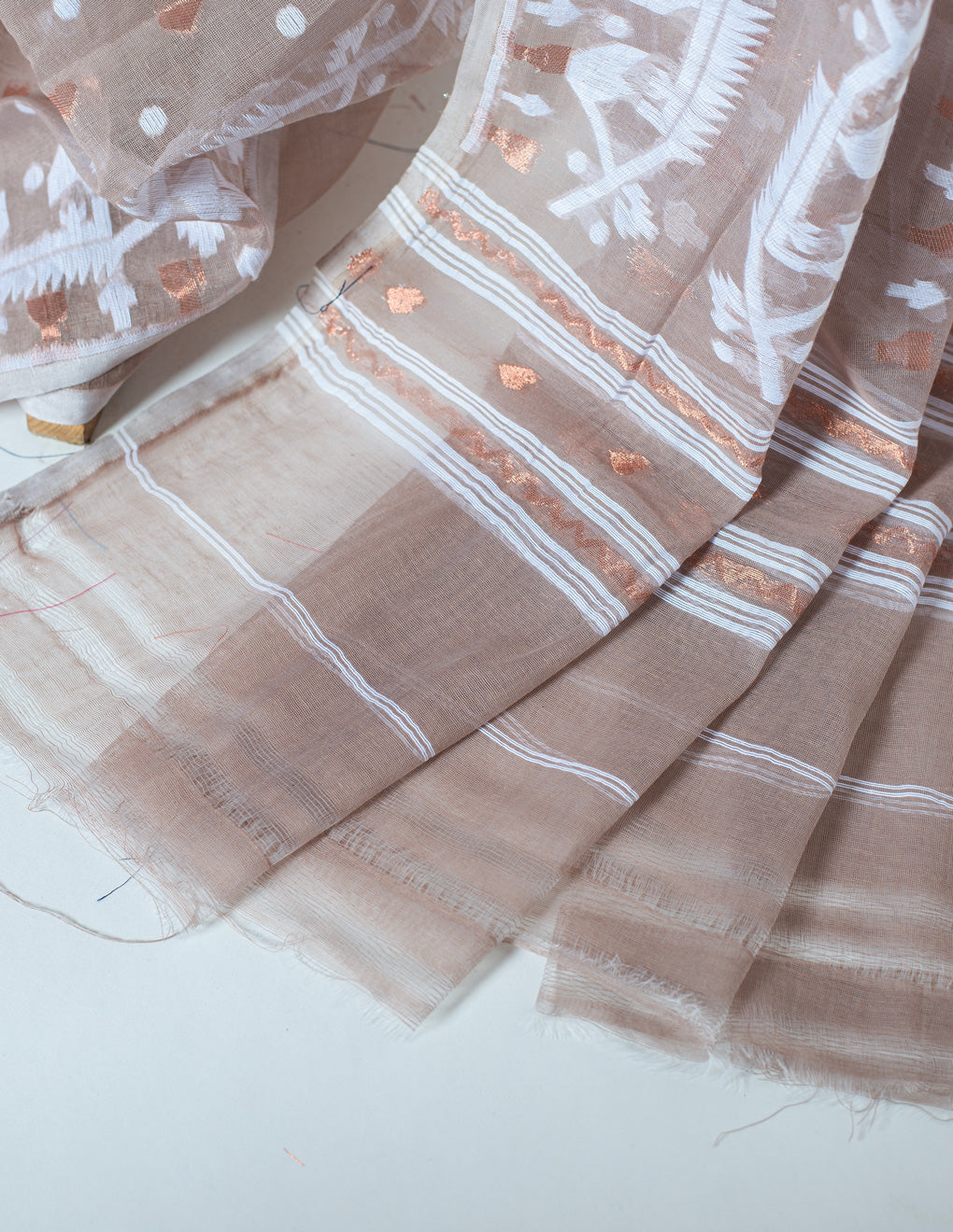 Beige Cotton Soft Jamdani Handloom Saree