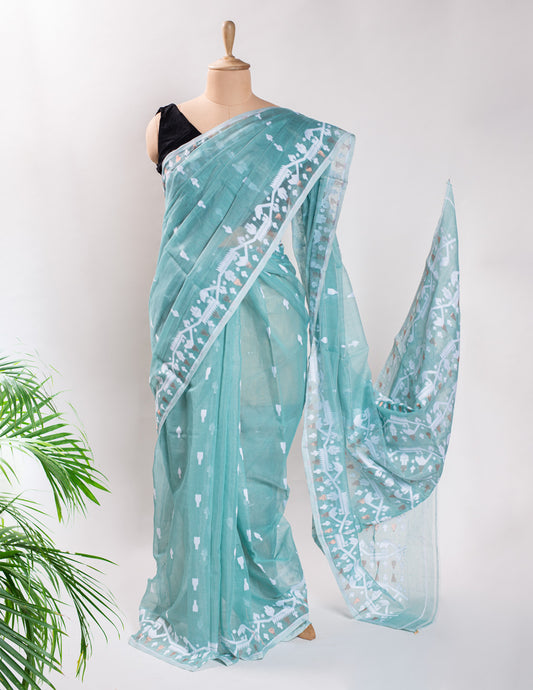 Mint Cotton Soft Jamdani Handloom Saree