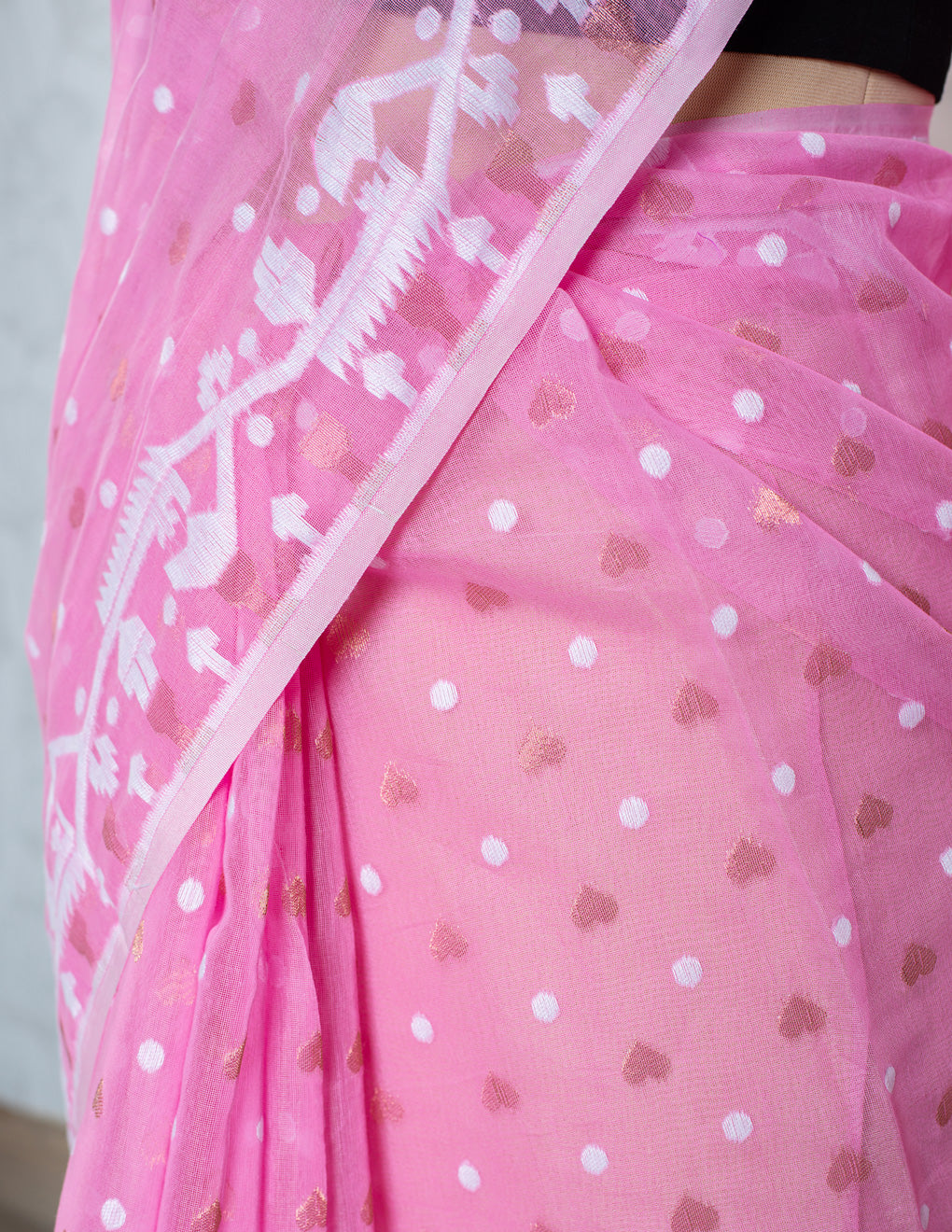 Pink Cotton Soft Jamdani Handloom Saree