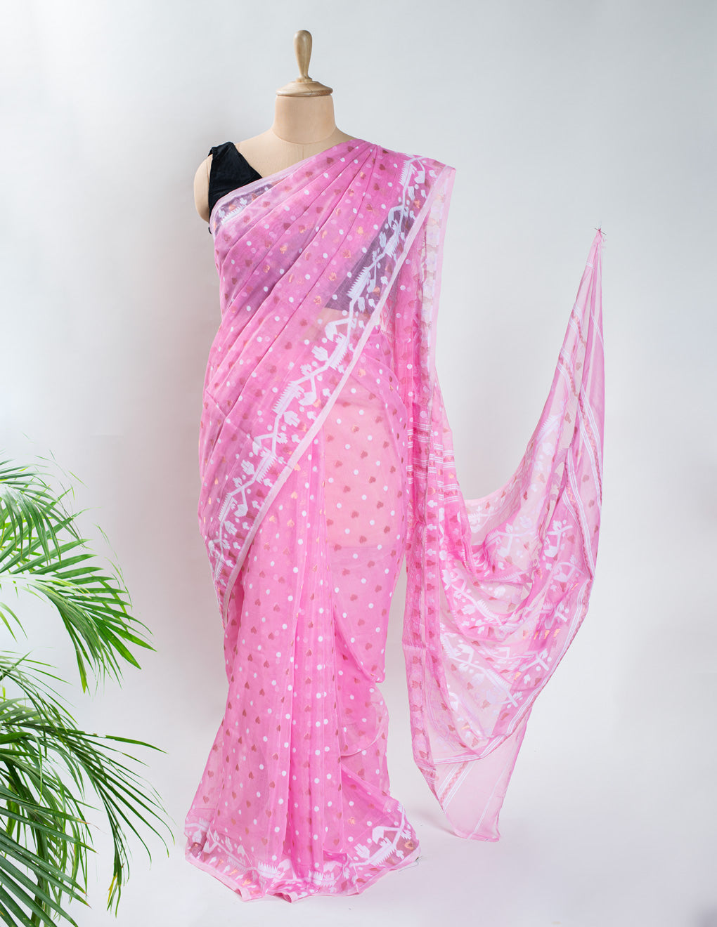 Pink Cotton Soft Jamdani Handloom Saree