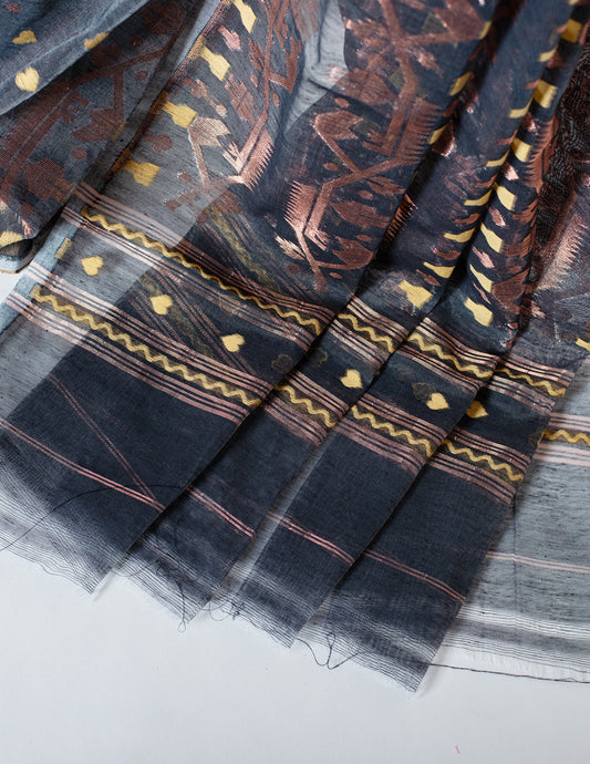 Black Cotton Jamdani Handloom Saree