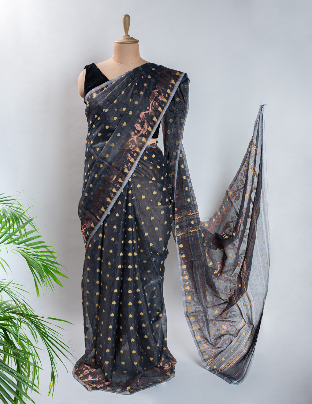 Black Cotton Jamdani Handloom Saree