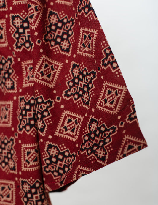 Maroon Pure Cotton Ajrakh Kaftan