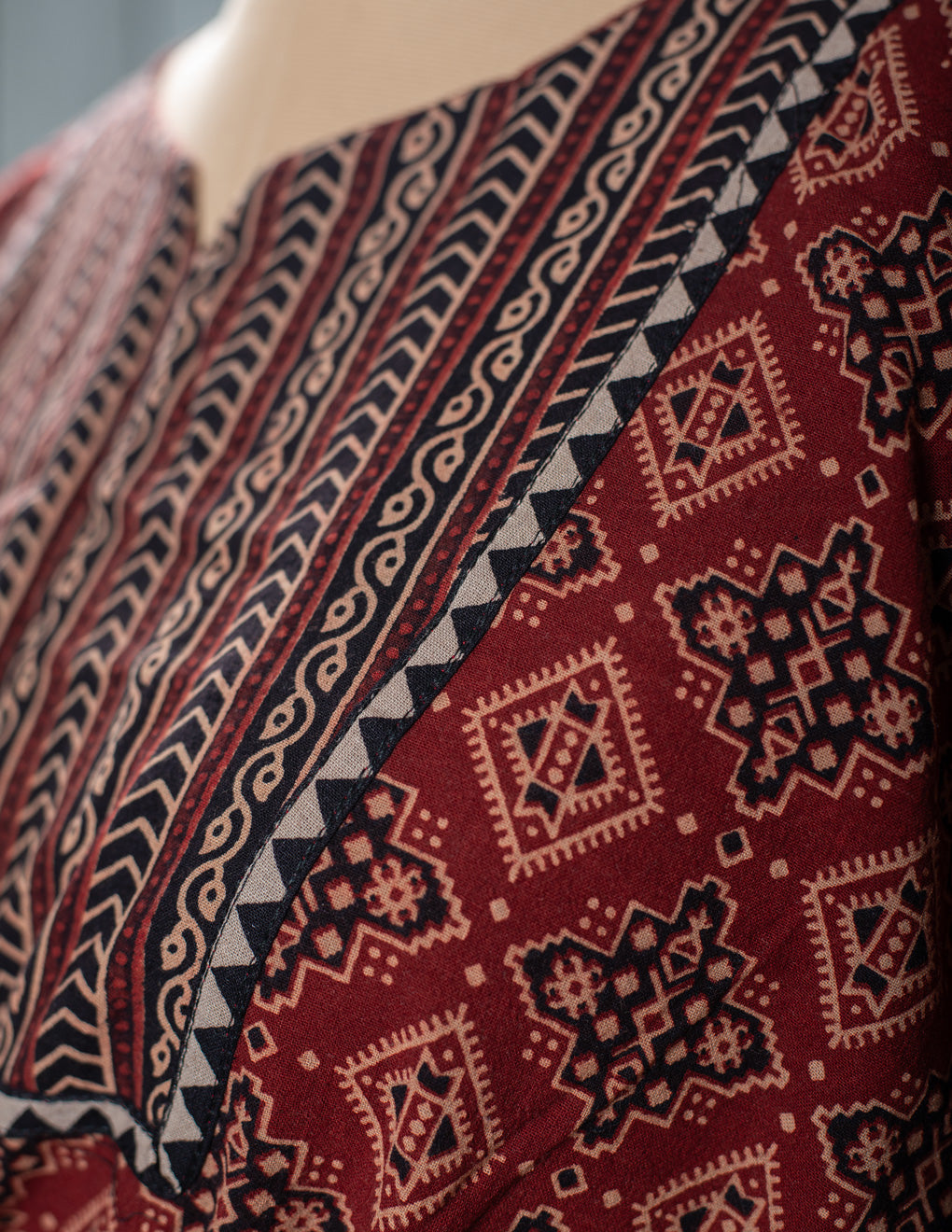 Maroon Pure Cotton Ajrakh Kaftan