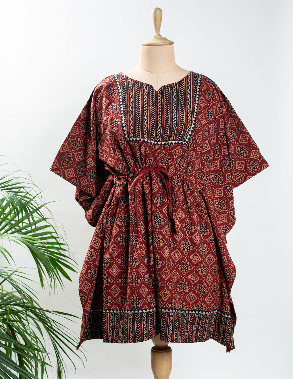 Maroon Pure Cotton Ajrakh Kaftan