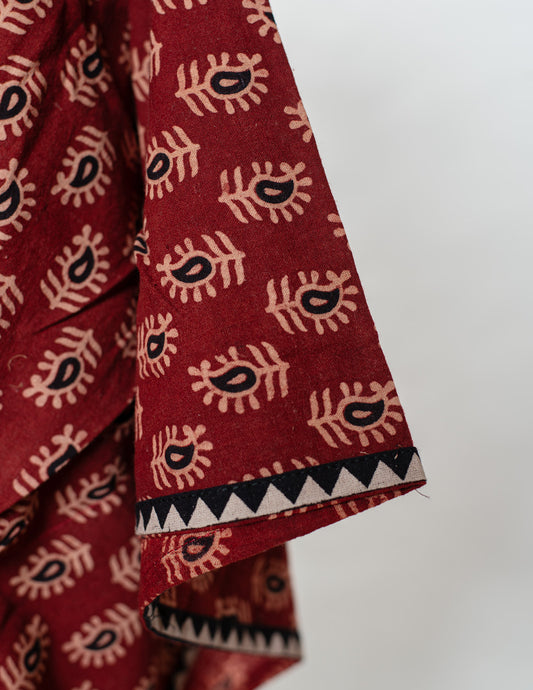 Maroon Pure Cotton Ajrakh Kaftan