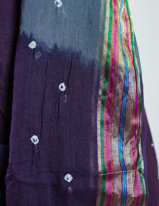 Violet Cotton Hand Bandhani Unstitched Suit