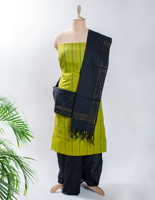Green Woven Cotton Handloom Unstitched Suit