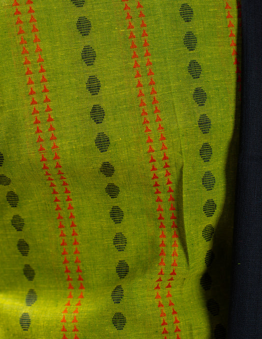 Green Woven Cotton Handloom Unstitched Suit