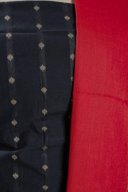 Black Woven Cotton Handloom Unstitched Suit