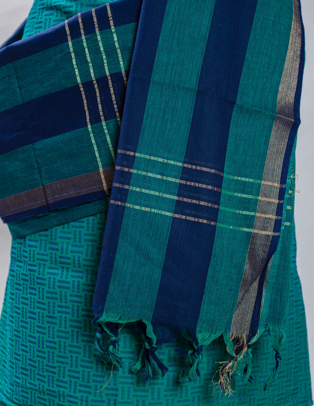 Green Cotton Handloom Jacquard Unstitched Suit