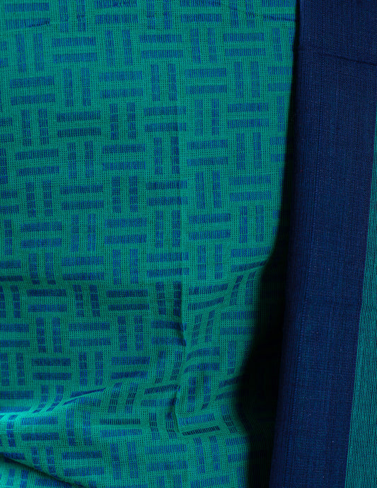 Green Cotton Handloom Jacquard Unstitched Suit