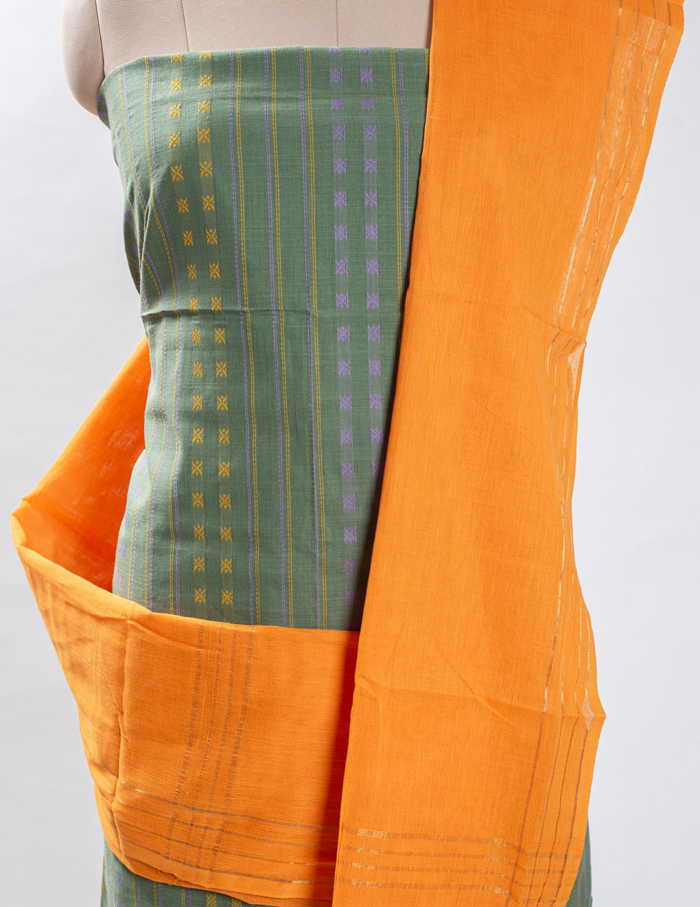 Green Woven Cotton Handloom Unstitched Suit