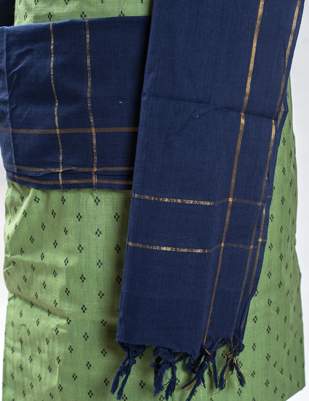 Green Woven Cotton Handloom Unstitched Suit