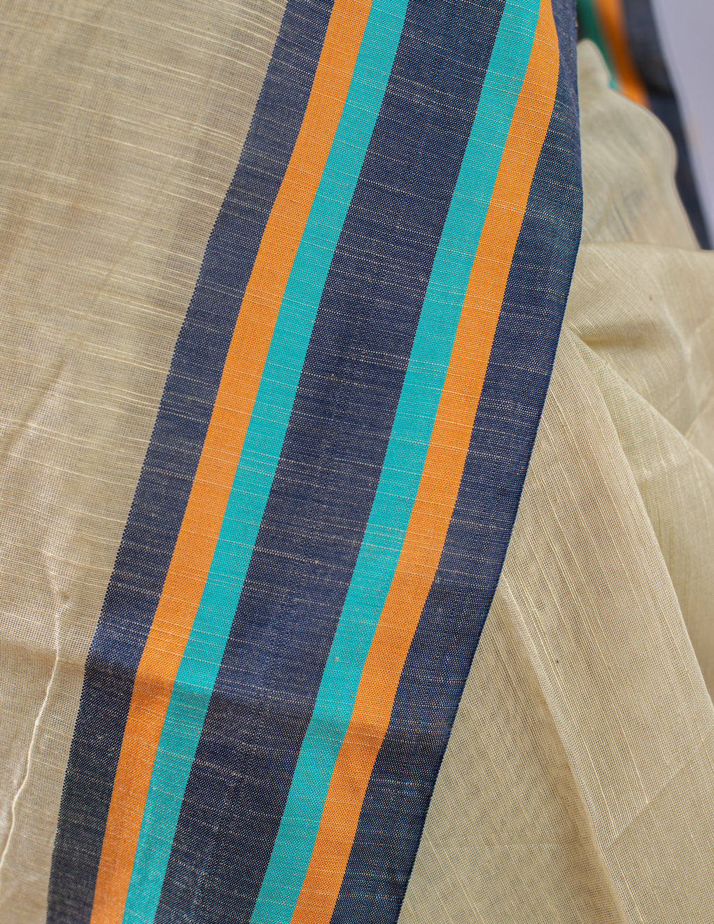 Beige Plain Cotton Handloom Saree