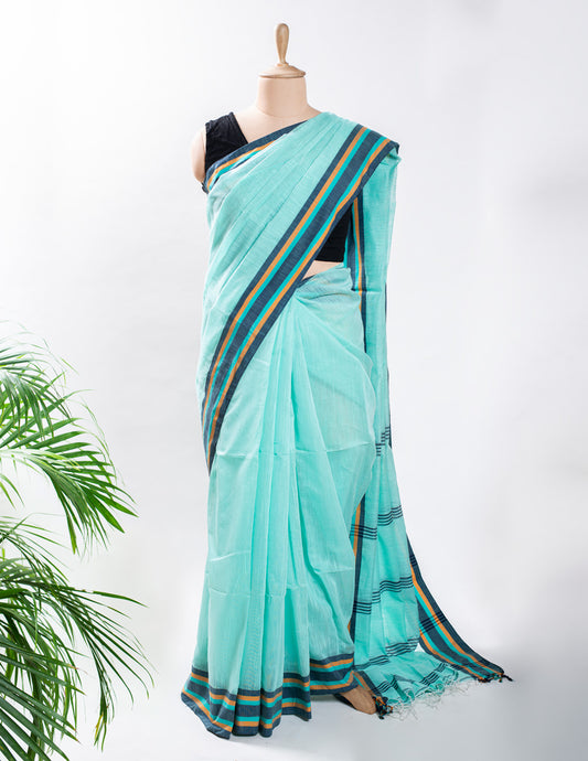 Blue Plain Cotton Handloom Saree