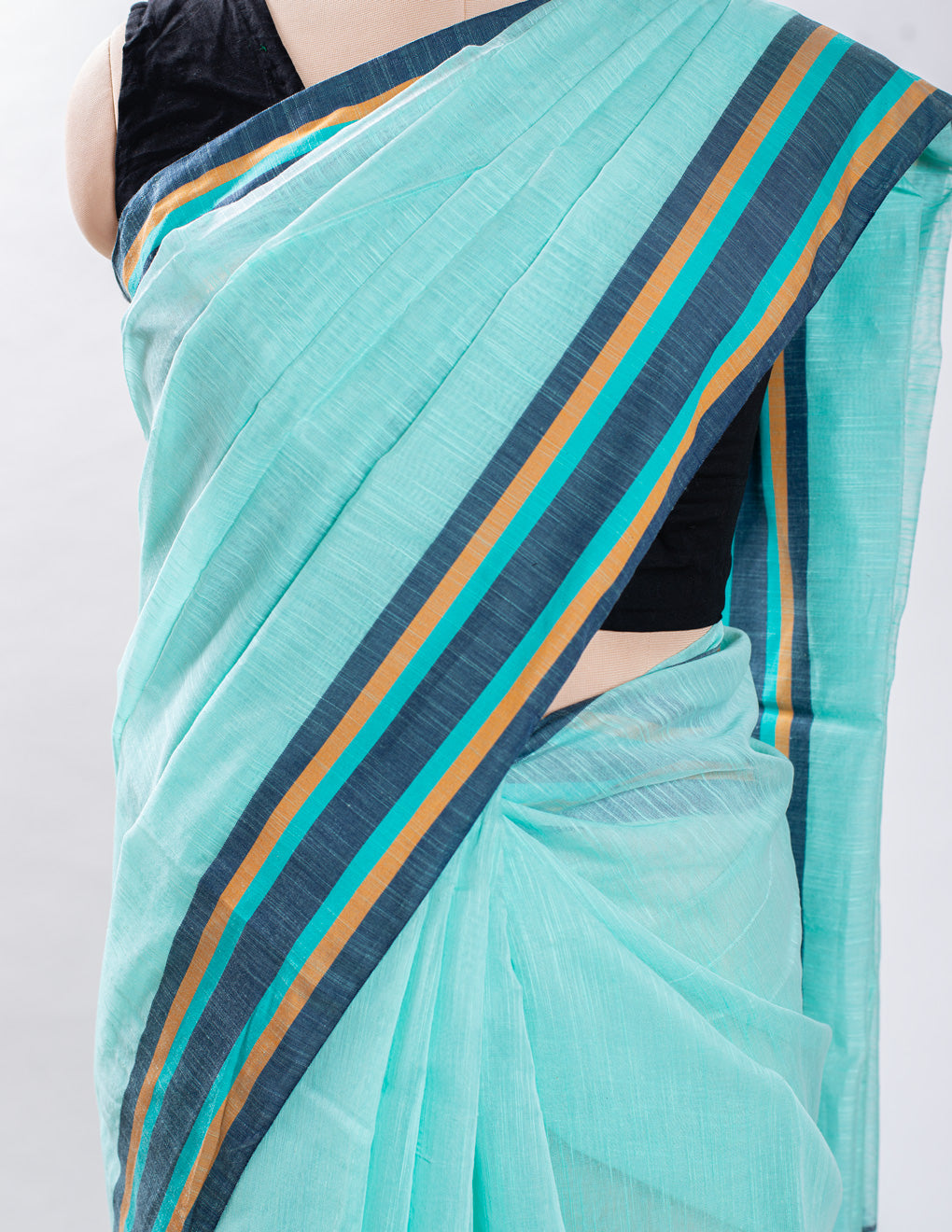 Blue Plain Cotton Handloom Saree