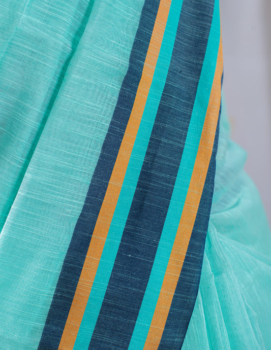 Blue Plain Cotton Handloom Saree