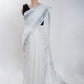 White Plain Linen Handloom Saree