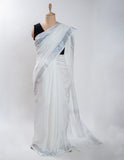 White Plain Linen Handloom Saree