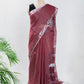 Maroon Plain Linen Handloom Saree