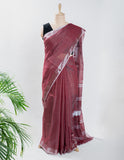 Maroon Plain Linen Handloom Saree