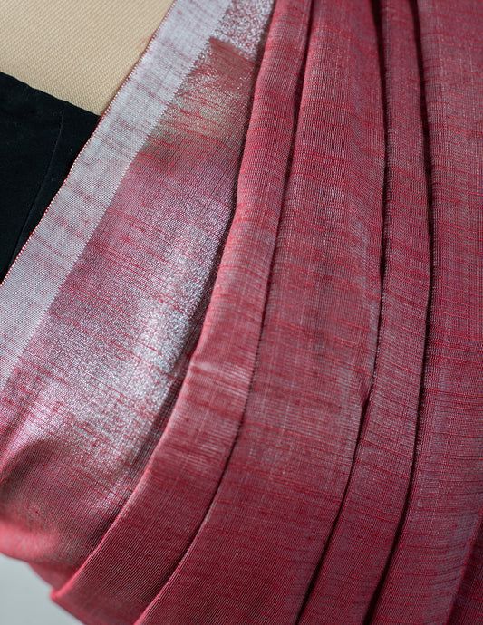 Maroon Plain Linen Handloom Saree