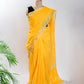 Yellow Plain Linen Handloom Saree