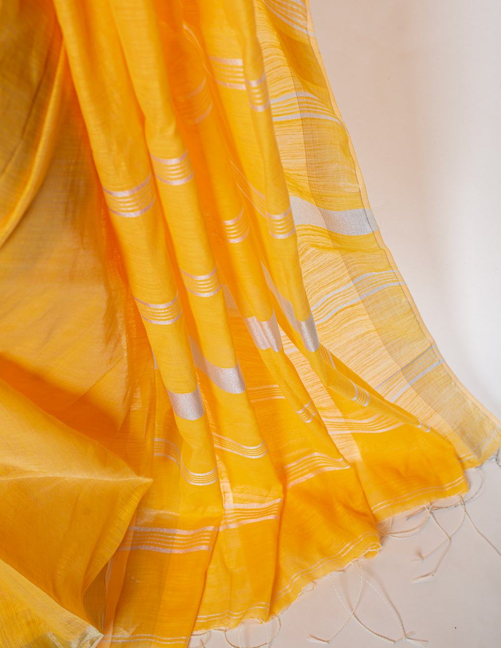 Yellow Plain Linen Handloom Saree