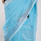 Sky Blue Plain Linen Handloom Saree