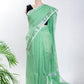 Green Plain Linen Handloom Saree