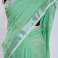 Green Plain Linen Handloom Saree