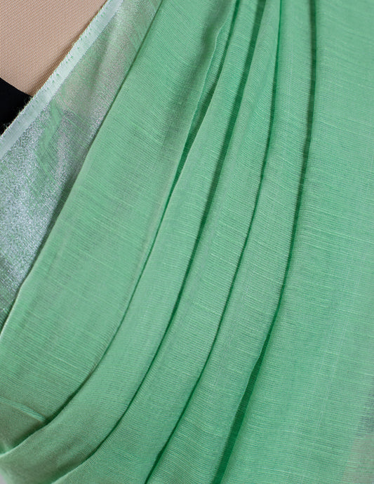 Green Plain Linen Handloom Saree